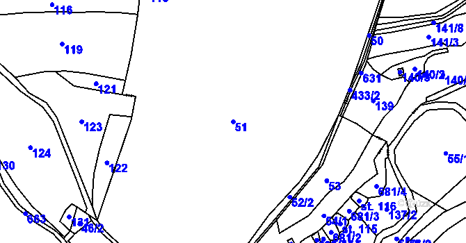 Parcela st. 51 v KÚ Hodějovice, Katastrální mapa