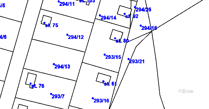 Parcela st. 293/15 v KÚ Hodějovice, Katastrální mapa
