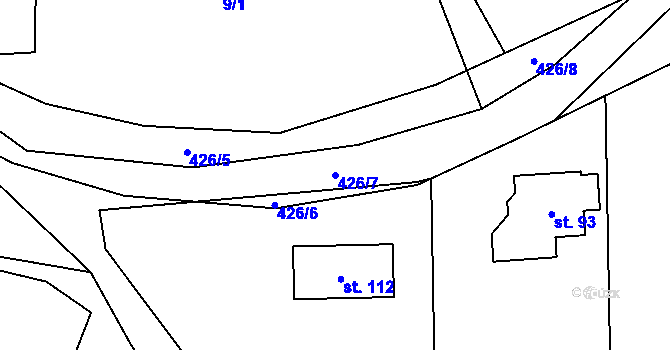 Parcela st. 426/7 v KÚ Hodějovice, Katastrální mapa
