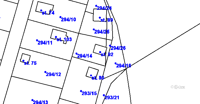 Parcela st. 92 v KÚ Hodějovice, Katastrální mapa