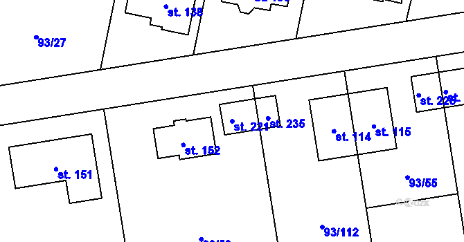Parcela st. 221 v KÚ Hoděšovice, Katastrální mapa