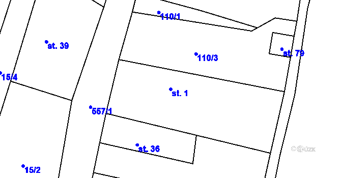 Parcela st. 1 v KÚ Hoděšovice, Katastrální mapa