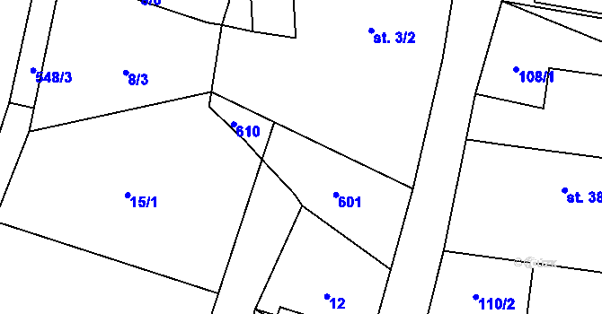 Parcela st. 2 v KÚ Hoděšovice, Katastrální mapa