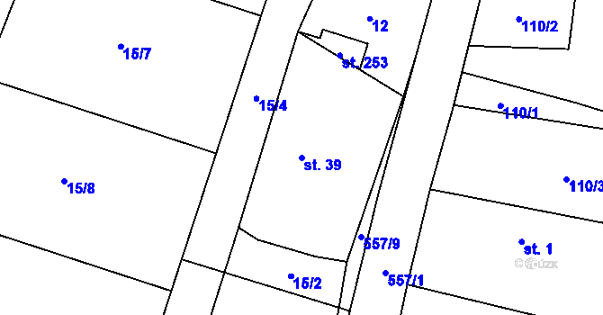 Parcela st. 39 v KÚ Hoděšovice, Katastrální mapa