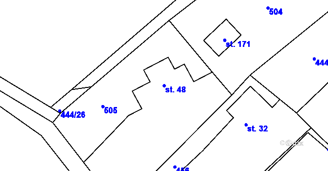 Parcela st. 48 v KÚ Hoděšovice, Katastrální mapa