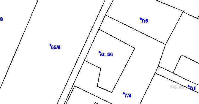 Parcela st. 66 v KÚ Hoděšovice, Katastrální mapa