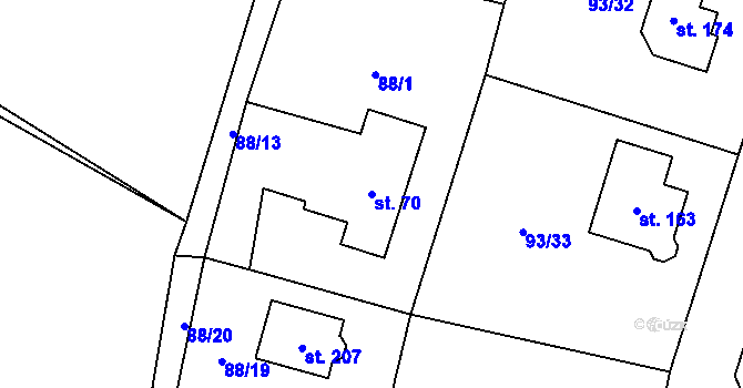 Parcela st. 70 v KÚ Hoděšovice, Katastrální mapa
