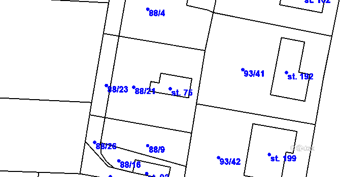 Parcela st. 75 v KÚ Hoděšovice, Katastrální mapa