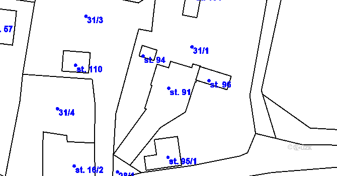 Parcela st. 91 v KÚ Hoděšovice, Katastrální mapa