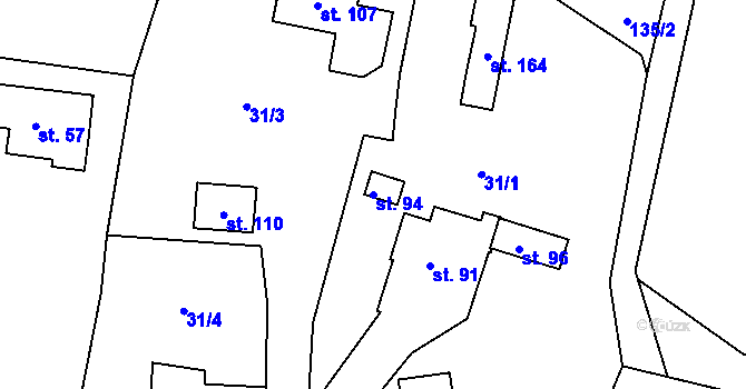 Parcela st. 94 v KÚ Hoděšovice, Katastrální mapa