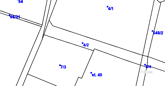 Parcela st. 4/2 v KÚ Hoděšovice, Katastrální mapa
