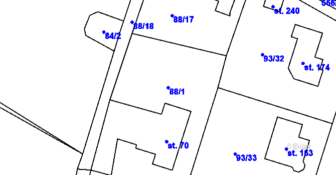 Parcela st. 88/1 v KÚ Hoděšovice, Katastrální mapa