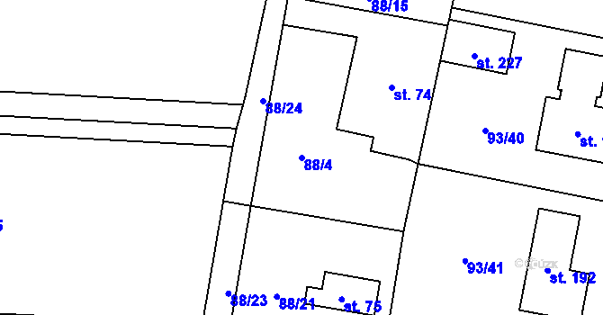Parcela st. 88/4 v KÚ Hoděšovice, Katastrální mapa