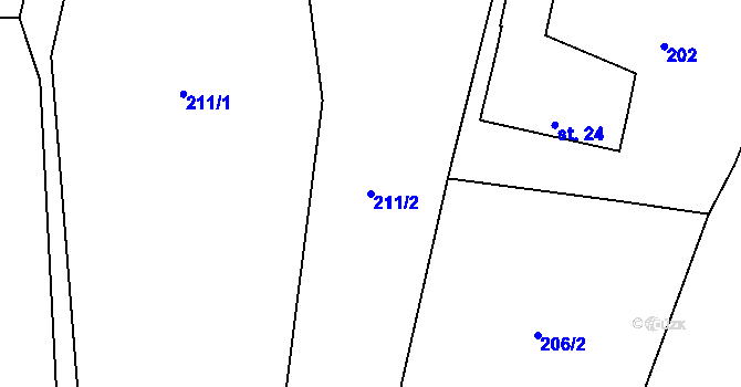 Parcela st. 211/2 v KÚ Hoděšovice, Katastrální mapa