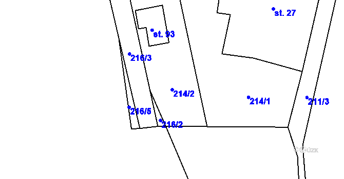 Parcela st. 214/2 v KÚ Hoděšovice, Katastrální mapa