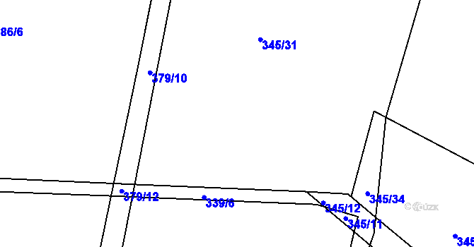 Parcela st. 345/6 v KÚ Hoděšovice, Katastrální mapa