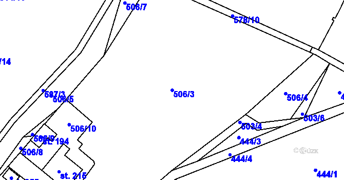 Parcela st. 506/3 v KÚ Hoděšovice, Katastrální mapa