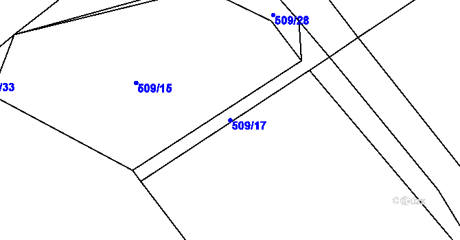 Parcela st. 509/17 v KÚ Hoděšovice, Katastrální mapa