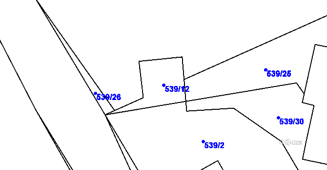 Parcela st. 539/12 v KÚ Hoděšovice, Katastrální mapa