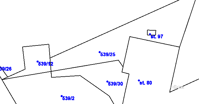 Parcela st. 539/25 v KÚ Hoděšovice, Katastrální mapa