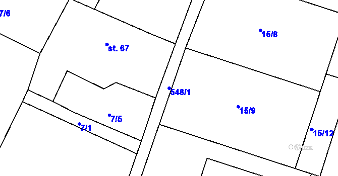 Parcela st. 548/1 v KÚ Hoděšovice, Katastrální mapa