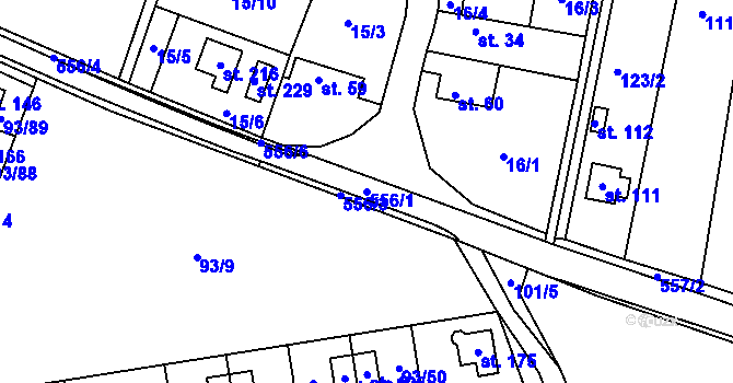 Parcela st. 556/1 v KÚ Hoděšovice, Katastrální mapa