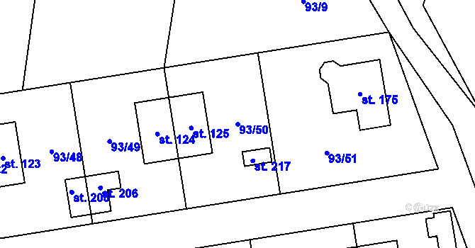 Parcela st. 93/50 v KÚ Hoděšovice, Katastrální mapa