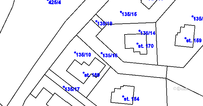Parcela st. 135/16 v KÚ Hoděšovice, Katastrální mapa