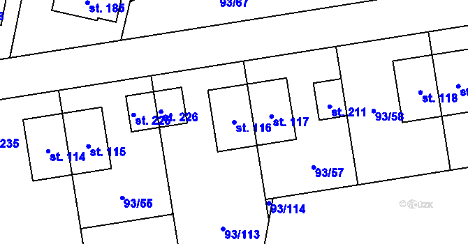 Parcela st. 116 v KÚ Hoděšovice, Katastrální mapa