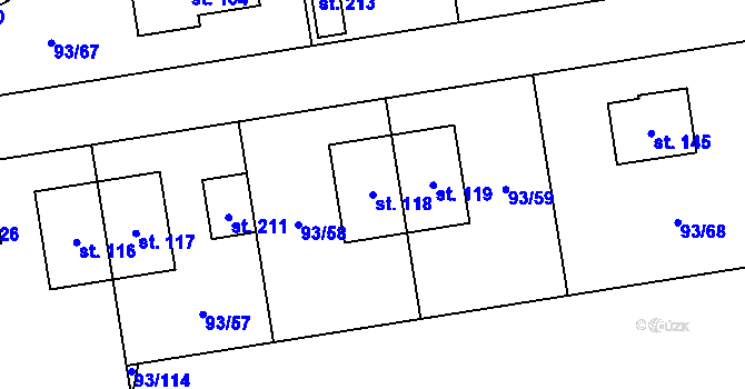 Parcela st. 118 v KÚ Hoděšovice, Katastrální mapa
