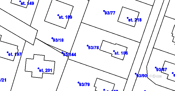 Parcela st. 93/78 v KÚ Hoděšovice, Katastrální mapa