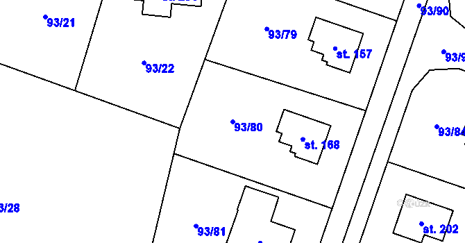 Parcela st. 93/80 v KÚ Hoděšovice, Katastrální mapa