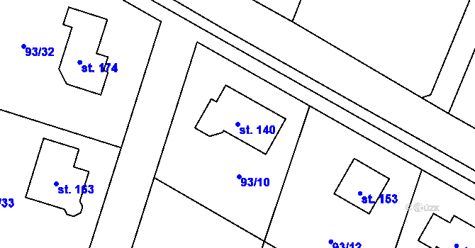 Parcela st. 140 v KÚ Hoděšovice, Katastrální mapa