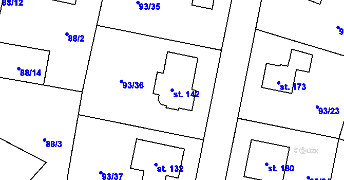 Parcela st. 142 v KÚ Hoděšovice, Katastrální mapa