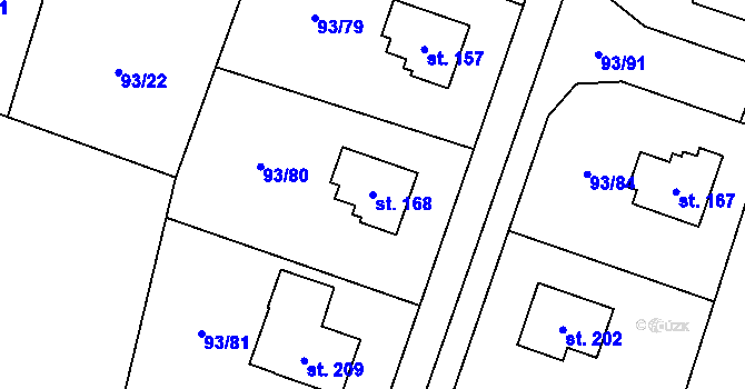 Parcela st. 168 v KÚ Hoděšovice, Katastrální mapa