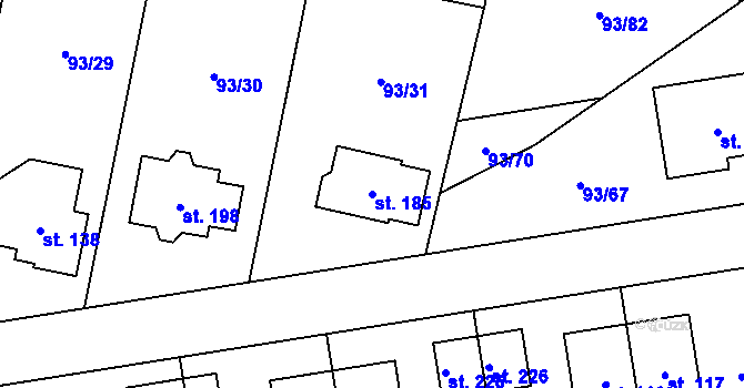 Parcela st. 185 v KÚ Hoděšovice, Katastrální mapa