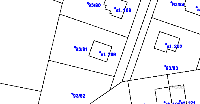 Parcela st. 209 v KÚ Hoděšovice, Katastrální mapa