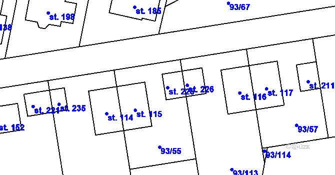 Parcela st. 225 v KÚ Hoděšovice, Katastrální mapa