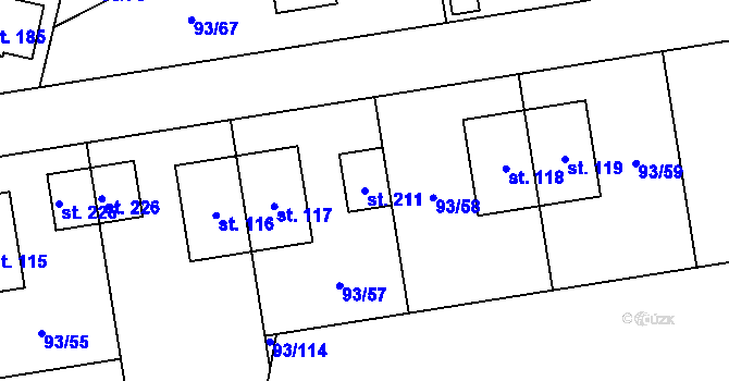 Parcela st. 211 v KÚ Hoděšovice, Katastrální mapa