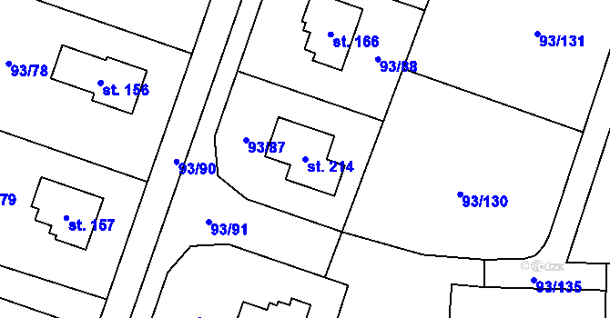 Parcela st. 214 v KÚ Hoděšovice, Katastrální mapa