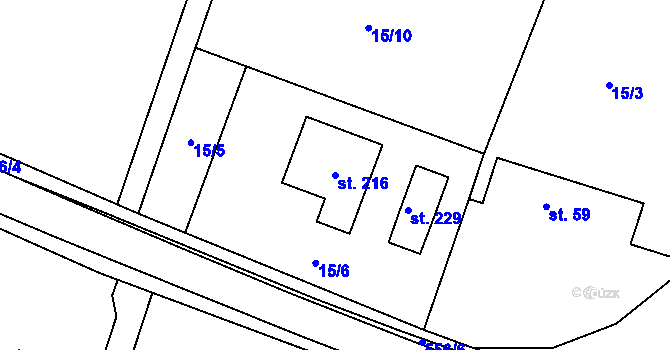 Parcela st. 216 v KÚ Hoděšovice, Katastrální mapa