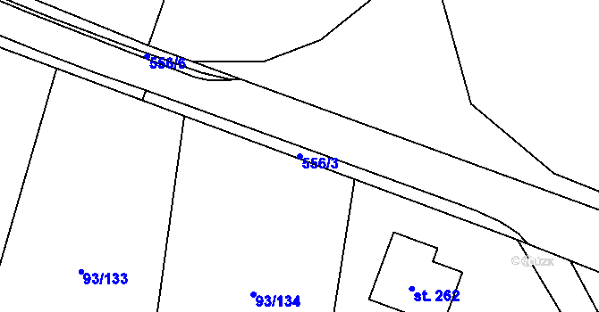 Parcela st. 556/3 v KÚ Hoděšovice, Katastrální mapa