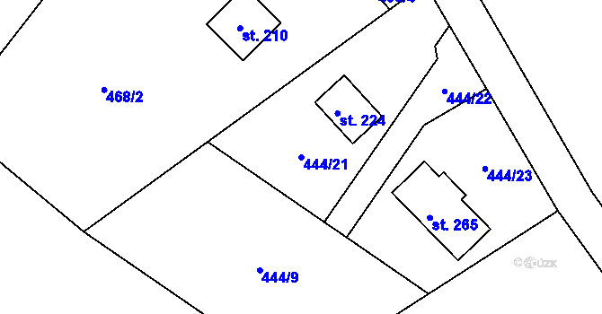 Parcela st. 444/21 v KÚ Hoděšovice, Katastrální mapa