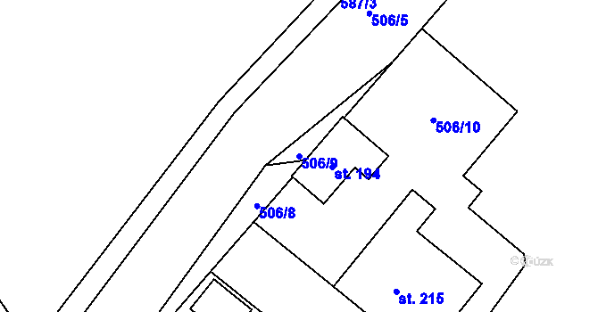 Parcela st. 506/9 v KÚ Hoděšovice, Katastrální mapa