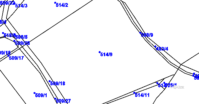 Parcela st. 514/9 v KÚ Hoděšovice, Katastrální mapa