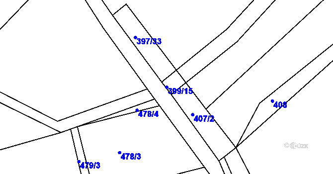 Parcela st. 399/15 v KÚ Hoděšovice, Katastrální mapa