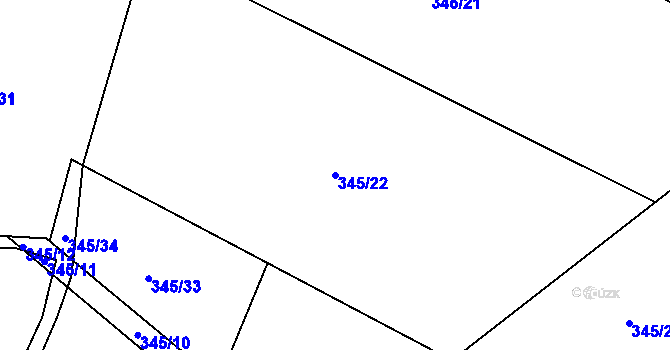 Parcela st. 345/22 v KÚ Hoděšovice, Katastrální mapa