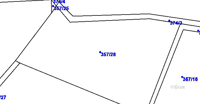 Parcela st. 357/28 v KÚ Hoděšovice, Katastrální mapa