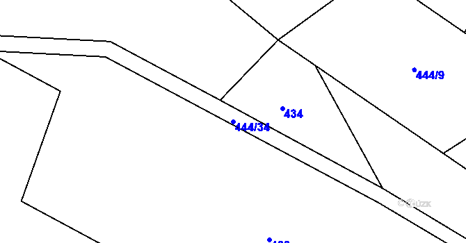 Parcela st. 444/34 v KÚ Hoděšovice, Katastrální mapa