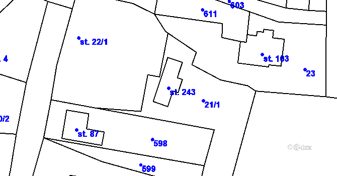 Parcela st. 243 v KÚ Hoděšovice, Katastrální mapa